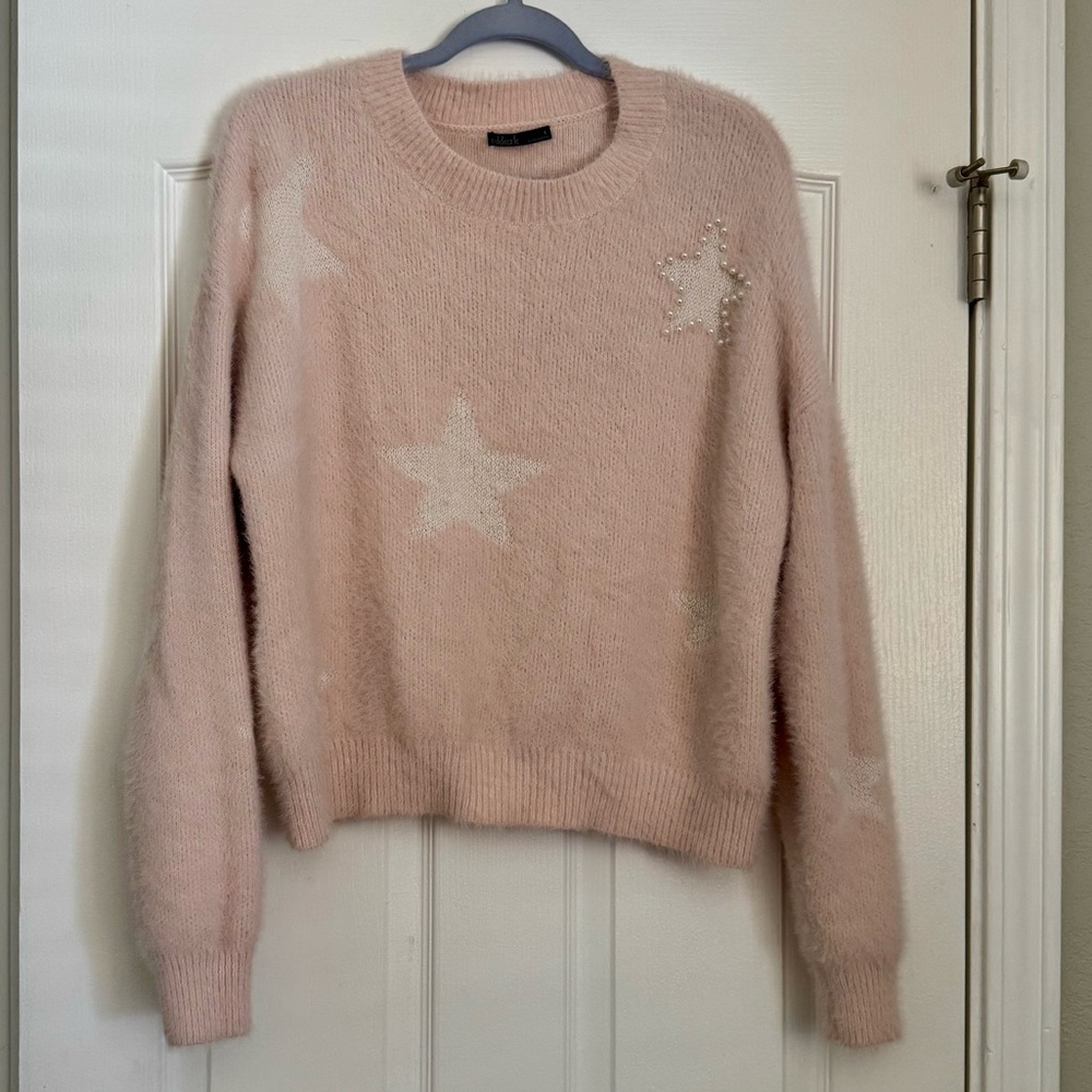 Cozy Pink Star Embellished Crewneck Sweater